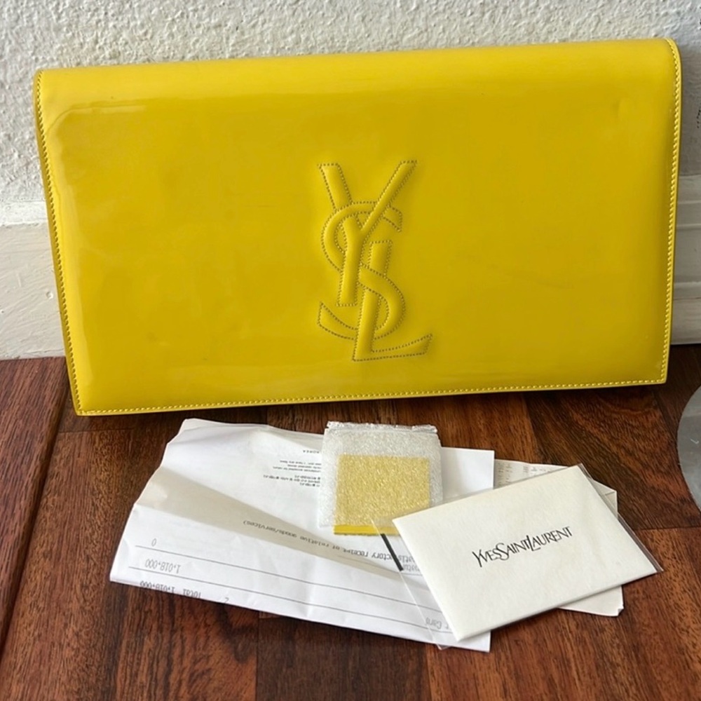 RARE SEASONAL COLOR!  YSL Cassandre patent leather clutch